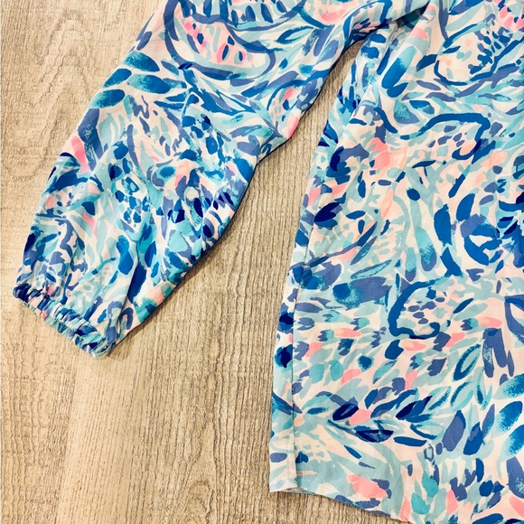 Lily Pulitzer Elsa Silk Blouse Blue & Pink Waves Small - Picture 7 of 9